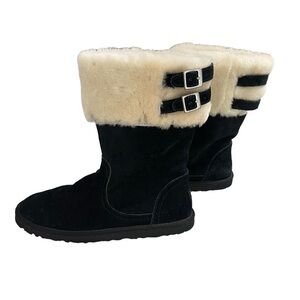 UGG Australia Boots Buckles Straps Black Beckham Cuffed Size 6